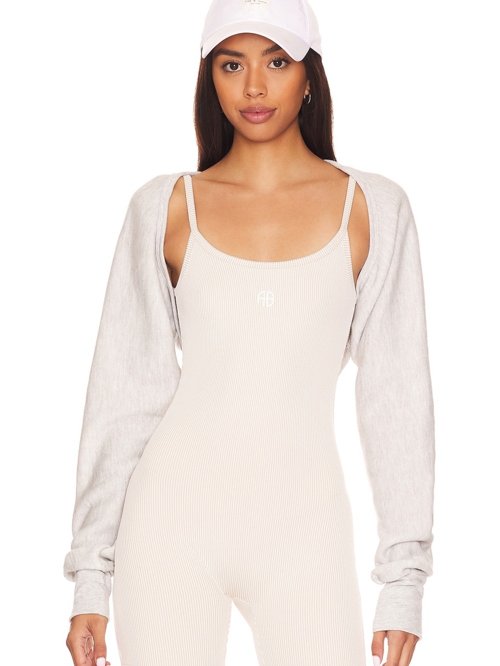 Cream Ribbed Bandeau Bodysuit by
